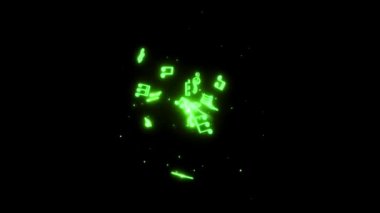 Animation green musical notes isolate on black screen.