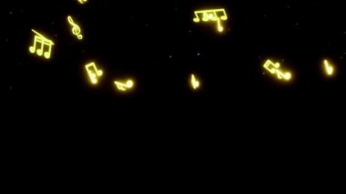 Animation yellow musical notes isolate on black screen.