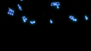 Animation blue musical notes isolate on black screen.