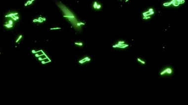 Animation green musical notes isolate on black screen.
