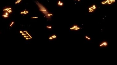 Animation orange musical notes isolate on black screen.