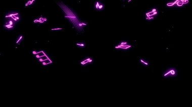 Animation purple musical notes isolate on black screen.