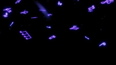 Animation blue musical notes isolate on black screen.