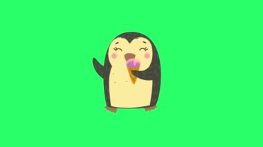 Animation penguin isolate on green screen.