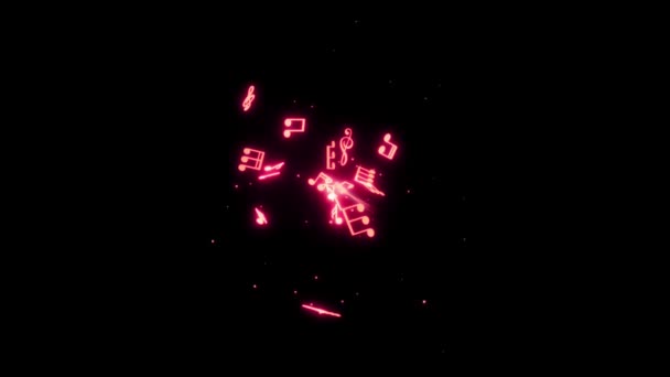 Animation Pink Musical Notes Isolate Black Screen — Wideo stockowe