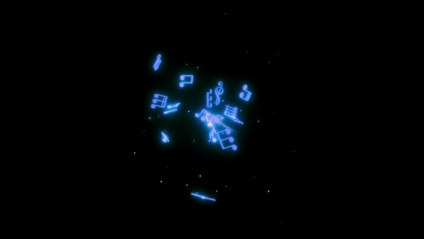 Animation Blue Musical Notes Isolate Black Screen — Stock Video
