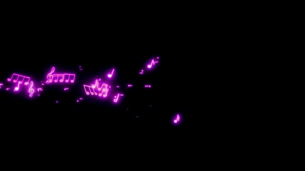 Animation Purple Musical Notes Isolate Black Screen — стоковое видео