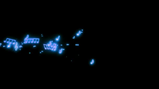 Animation Blue Musical Notes Isolate Black Screen — Stockvideo