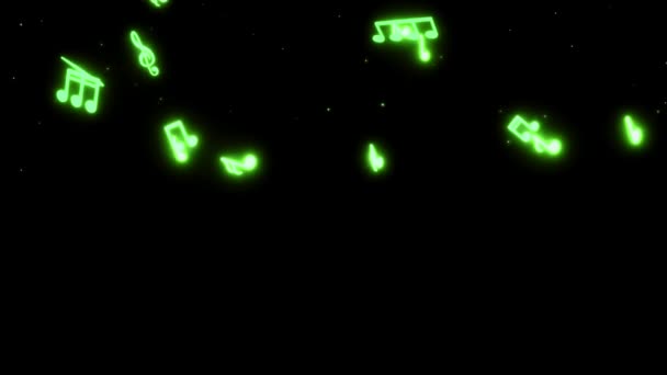 Animation Green Musical Notes Isolate Black Screen — Vídeos de Stock