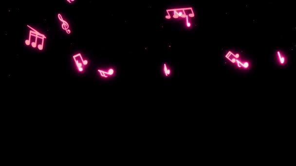 Animation Pink Musical Notes Isolate Black Screen — Stock video