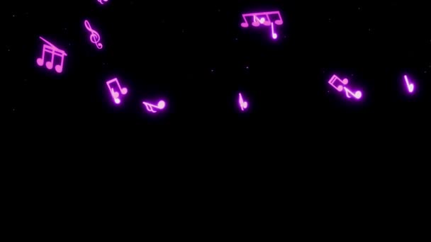 Animation Purple Musical Notes Isolate Black Screen — Stock Video