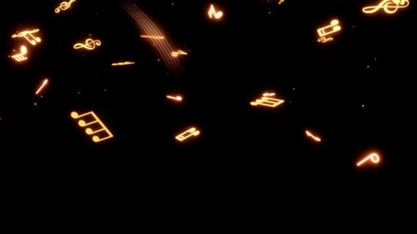 Animation Orange Musical Notes Isolate Black Screen — стоковое видео