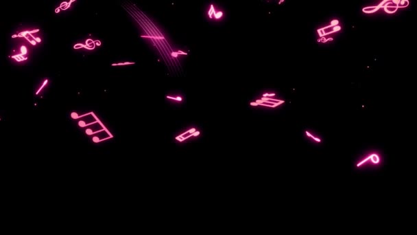 Animation Pink Musical Notes Isolate Black Screen — стоковое видео