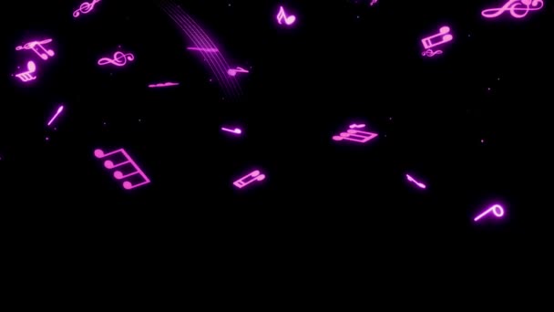 Animation Purple Musical Notes Isolate Black Screen — Wideo stockowe
