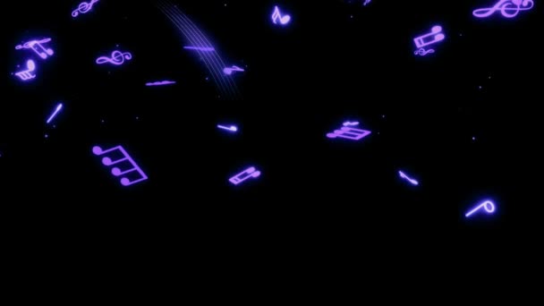 Animation Blue Musical Notes Isolate Black Screen — Wideo stockowe