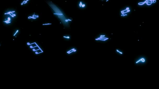 Animation Blue Musical Notes Isolate Black Screen — 图库视频影像