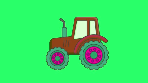 Animation Tractor Isolate Green Screen — Vídeo de stock