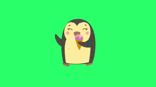 Анімаційний Пінгвін Ізольований Зеленому Екрані — стокове відео