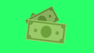 Canlandırma dolar banknotu yeşil arkaplanda izole.