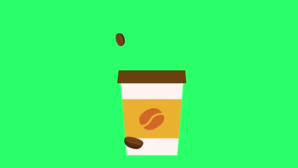 Animation Orange Kaffekopp Isolat Grön Bakgrund — Stockvideo