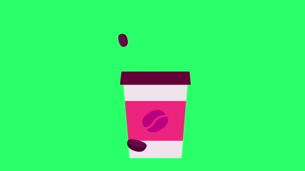 Animacja Czerwona Filiżanka Kawy Izolat Zielonym Tle — Wideo stockowe