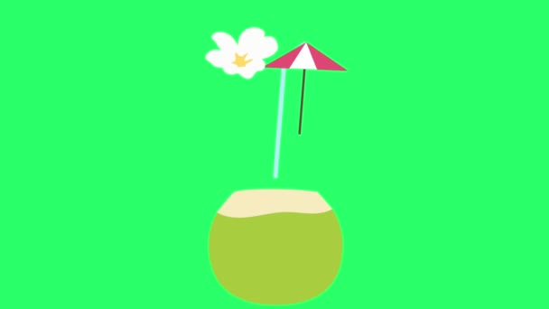 Animace Kokosové Vody Izolovat Zeleném Pozadí — Stock video