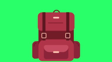 Canlandırma kırmızı luggaget yeşil arkaplanda izole.
