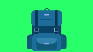 Animasyon mavi luggaget yeşil arkaplanda izole.