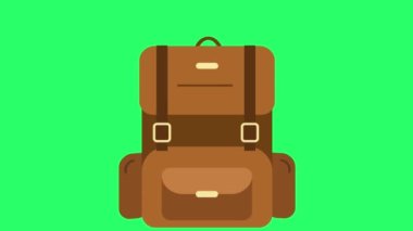 Canlandırma kahverengi luggaget yeşil arkaplanda izole.