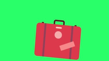 Canlandırma kırmızı luggaget yeşil arkaplanda izole.