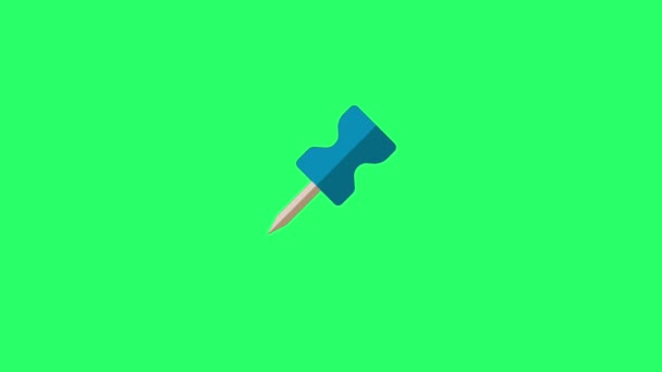 Animatie Blauwe Pin Isoleren Groene Achtergrond — Stockvideo