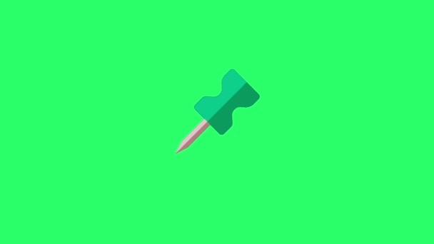 Animation Green Pin Isolate Green Background — Stock Video