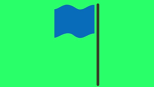 绿色背景上的动画蓝旗隔离 — 图库视频影像
