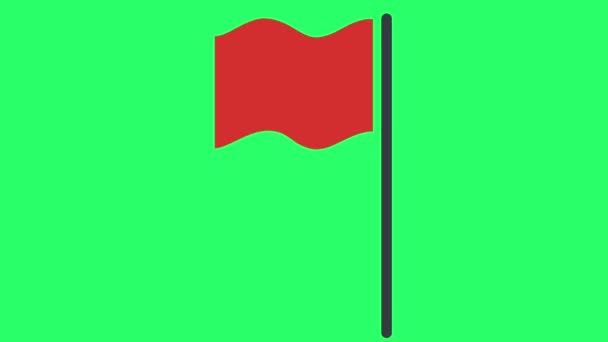 Animazione Bandiera Rossa Isolata Sfondo Verde — Video Stock