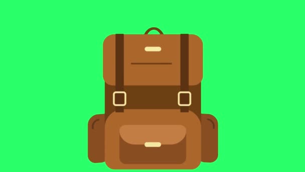 Animatie Bruin Luggaget Isoleren Groene Achtergrond — Stockvideo