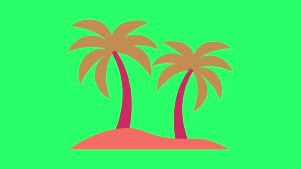 Animacja Izolat Drzewa Kokosowego Zielonym Tle — Wideo stockowe