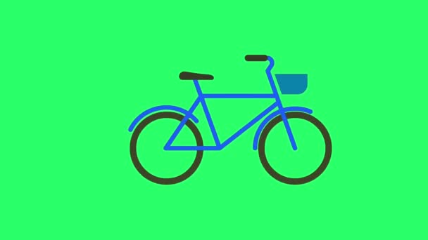 アニメーションブルー自転車 緑の背景で孤立 — ストック動画
