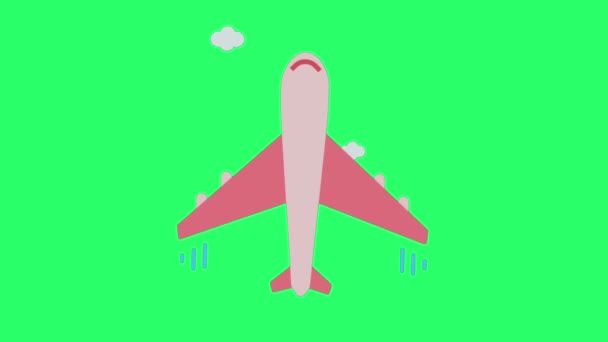 绿色背景下的动画红色飞机隔离 — 图库视频影像