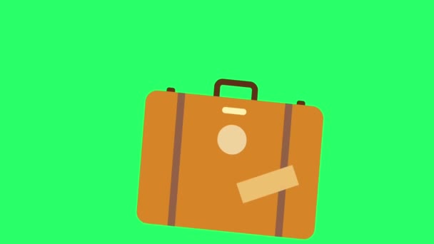 Animasyon Turuncu Luggaget Yeşil Arka Planda Izole — Stok video