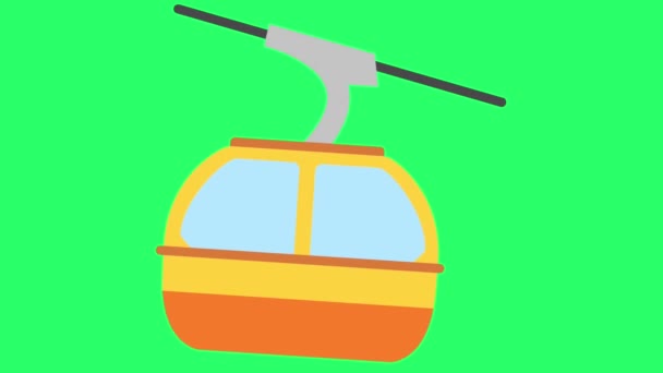 アニメーション オレンジ色のケーブルカーは緑の背景で隔離します — ストック動画