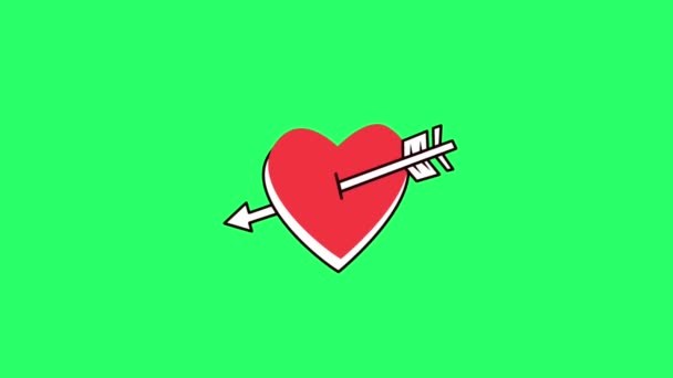 Aniation Red Heart Shape Green Background — Wideo stockowe