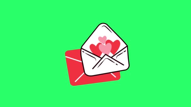 Aniation Red Heart Shape Green Background — Stok Video