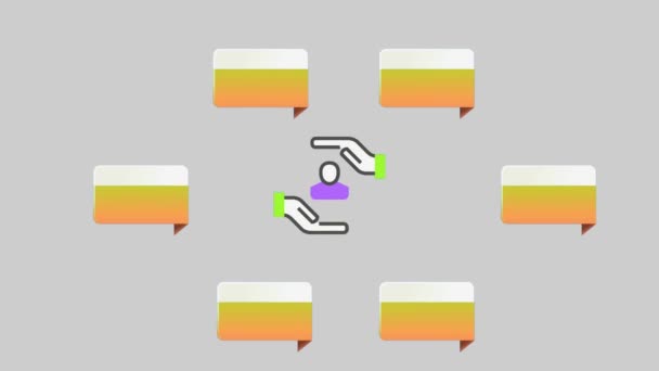 アニメーション黄色と白のスペースバー6グレーの背景にインフォグラフィックタイムラインテンプレートのためのステップ — ストック動画