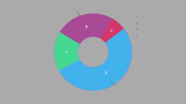Gri ekrandaki bilgi için animasyon 4 renkli çember grafik nesnesi.