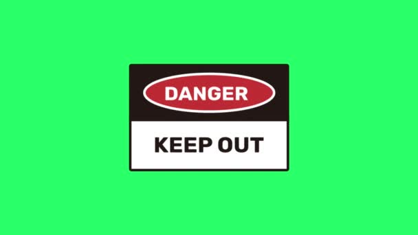 Animatie Danger Keep Uit Teken Isoleren Groen Scherm — Stockvideo
