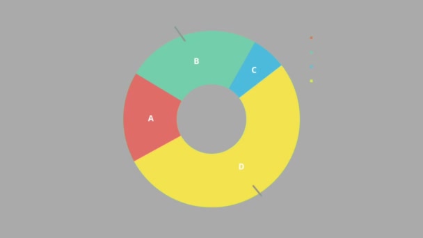 アニメーショングレーの背景にインフォグラフィックのための4色円グラフオブジェクト — ストック動画