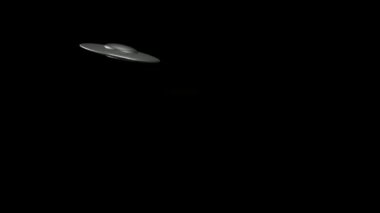 Animation UFO and Alien with red light isolate on black background.