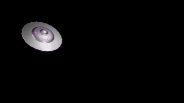 Animation Ufo Und Alien Mit Violettem Licht Isolieren Auf Schwarzem — Stockvideo