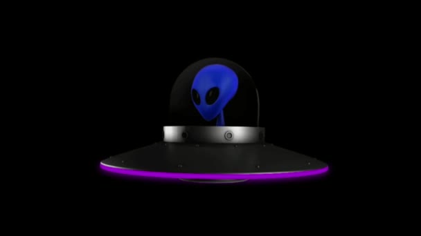 Animation Ufo Alien Purple Light Isolate Black Background — Stok Video