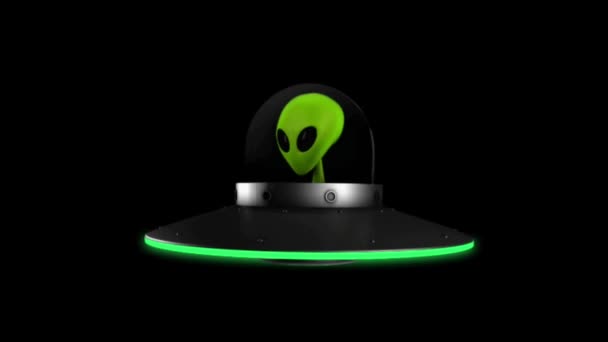Animation Ufo Alien Green Light Isolate Black Background — 图库视频影像